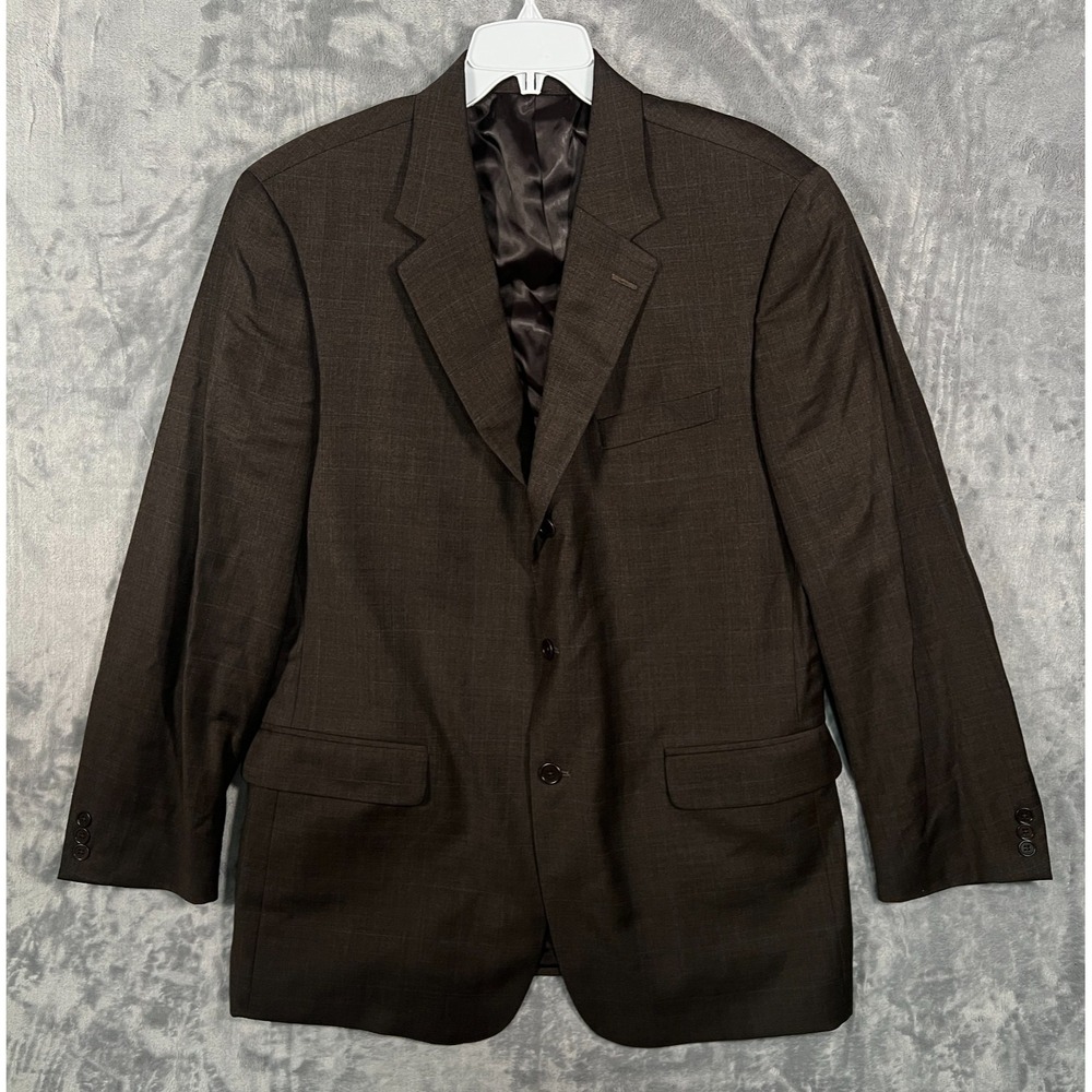 O'Connell's Suit Jacket Mens 44 Tall Long Brown Blazer Vintage Plaid 3 Button‎